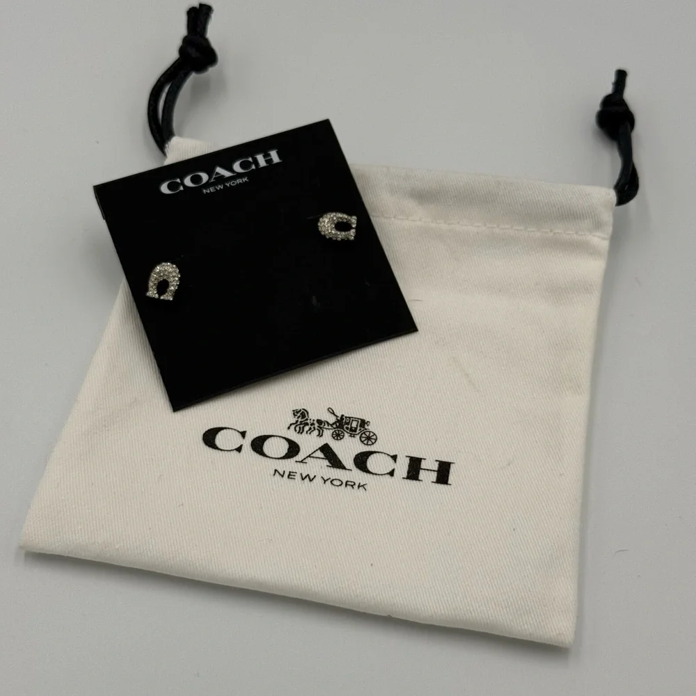 Coach Crystal Pavé 'C' Stud Earrings in Silver-Tone - Picture 4 of 4